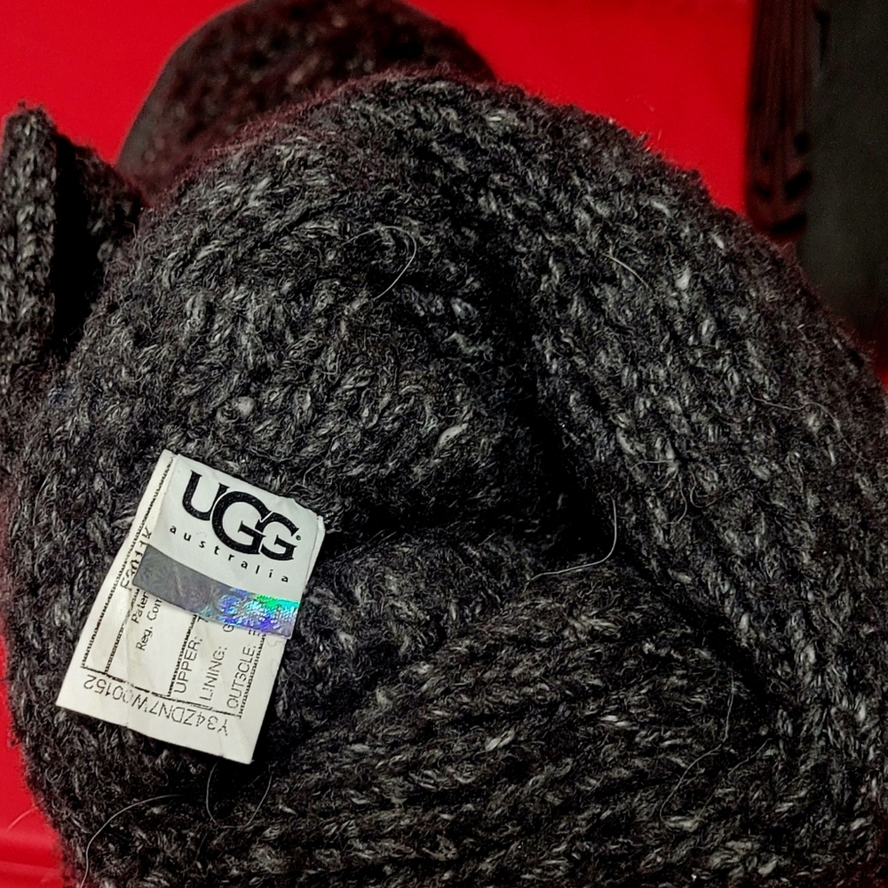 UGG Classic Lattice Cardy Knit Wool Blend Womens Charcoal Sweater Boots size 9 - Picture 11 of 12
